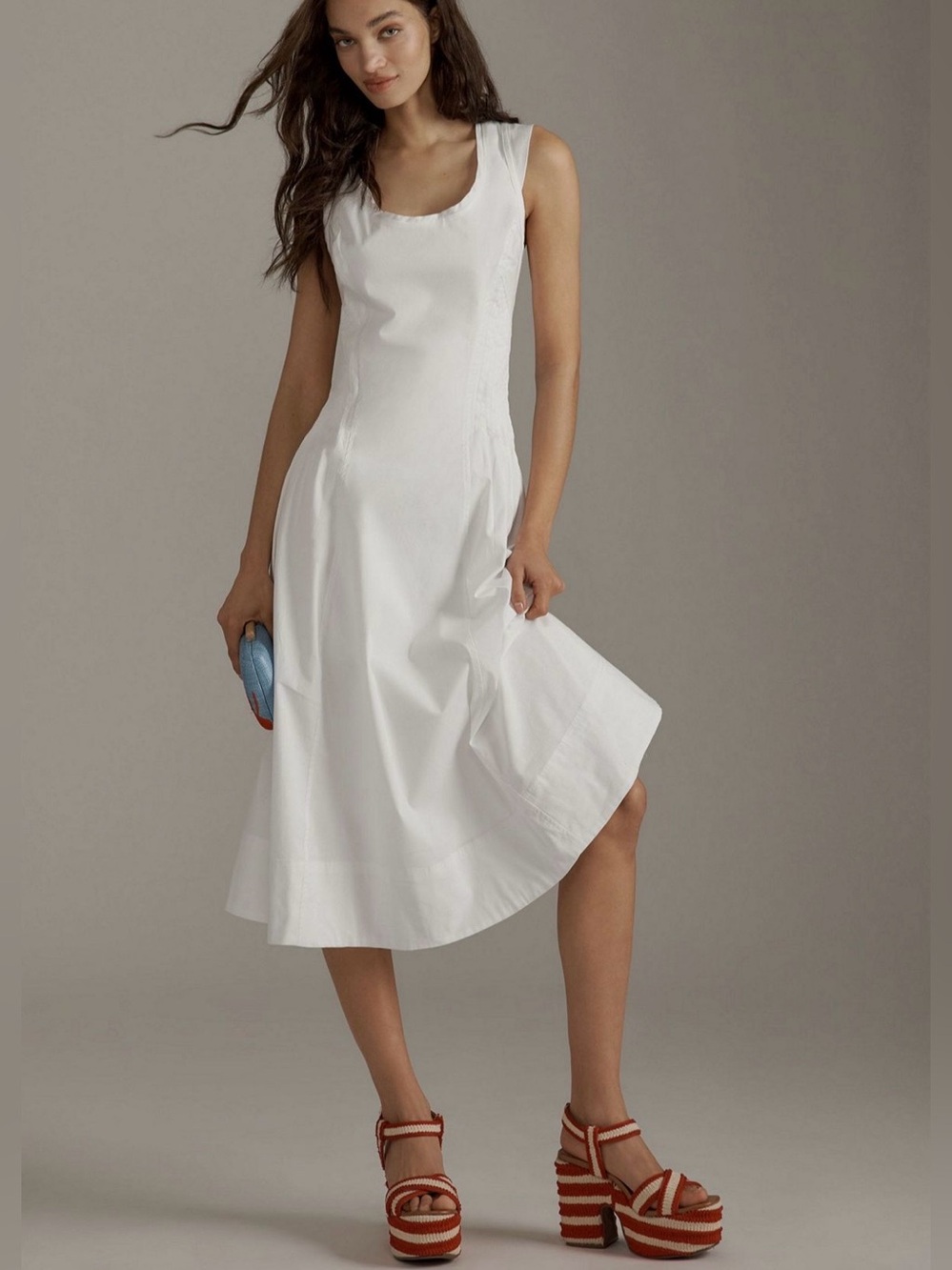 Anthropologie White Cotton Sleeveless Midi Dress 2X